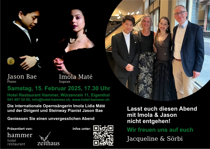 Imola Máté and Jason Bae in concert in Hotel Hammer, Eigenthal, Switzerland, Saturday, 15.02.2025, 5.30pm